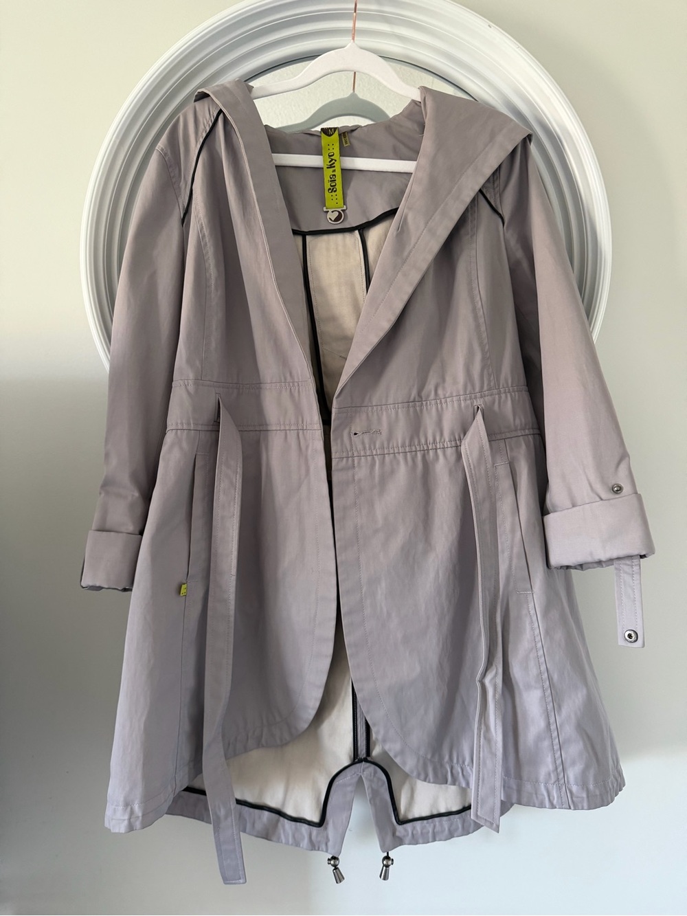 Soia & Kyo Pale Grey Hooded Trapeze Utility Raincoat / Trench Jacket